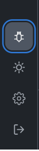 Das Käfer-Symbol unten in der linken Navigationsleiste, über Hell/Dunkel-Schalter und Einstellungen.