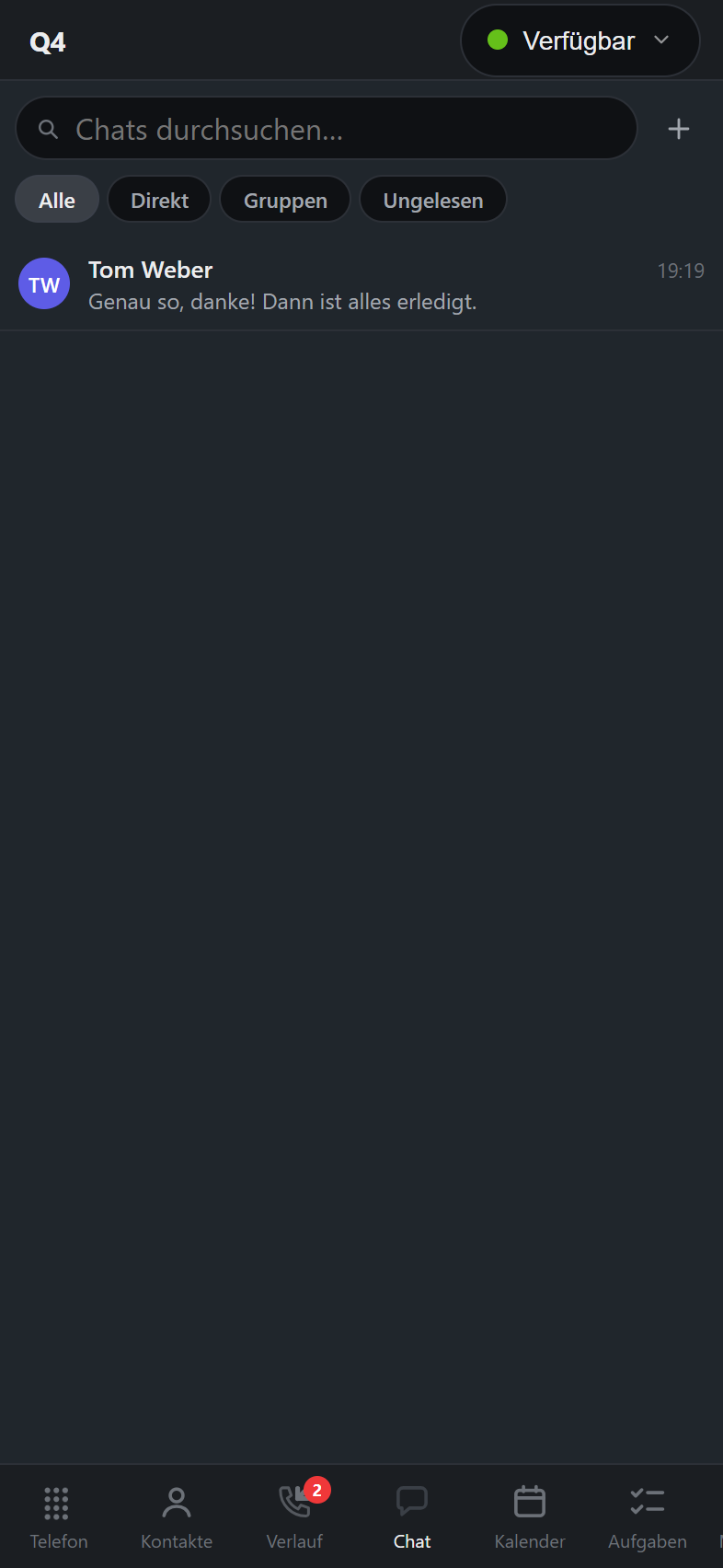 Der Chat-Reiter unten in Q4pilot.